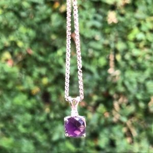 14k white gold amethyst with small diamond pendant